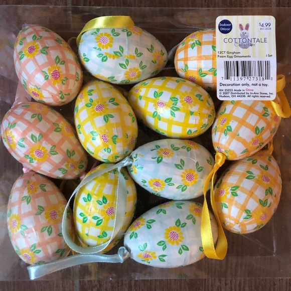 Cottontale 12 Gingham Foam Fabric Pastel Easter Eggs Retro Deco Party Ornaments - Picture 8 of 8